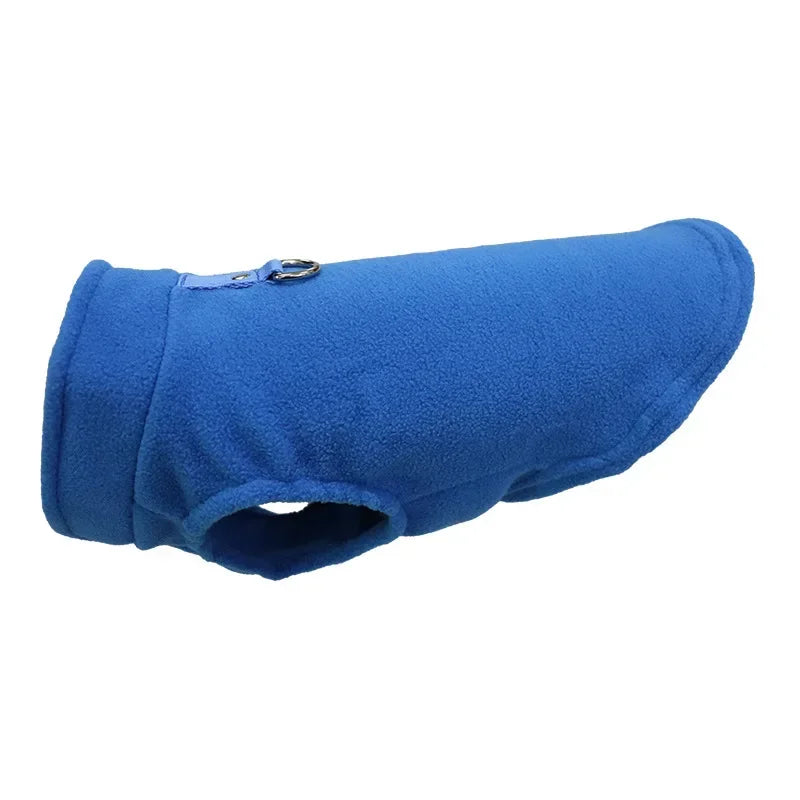 Blue warm dog fleece vest.