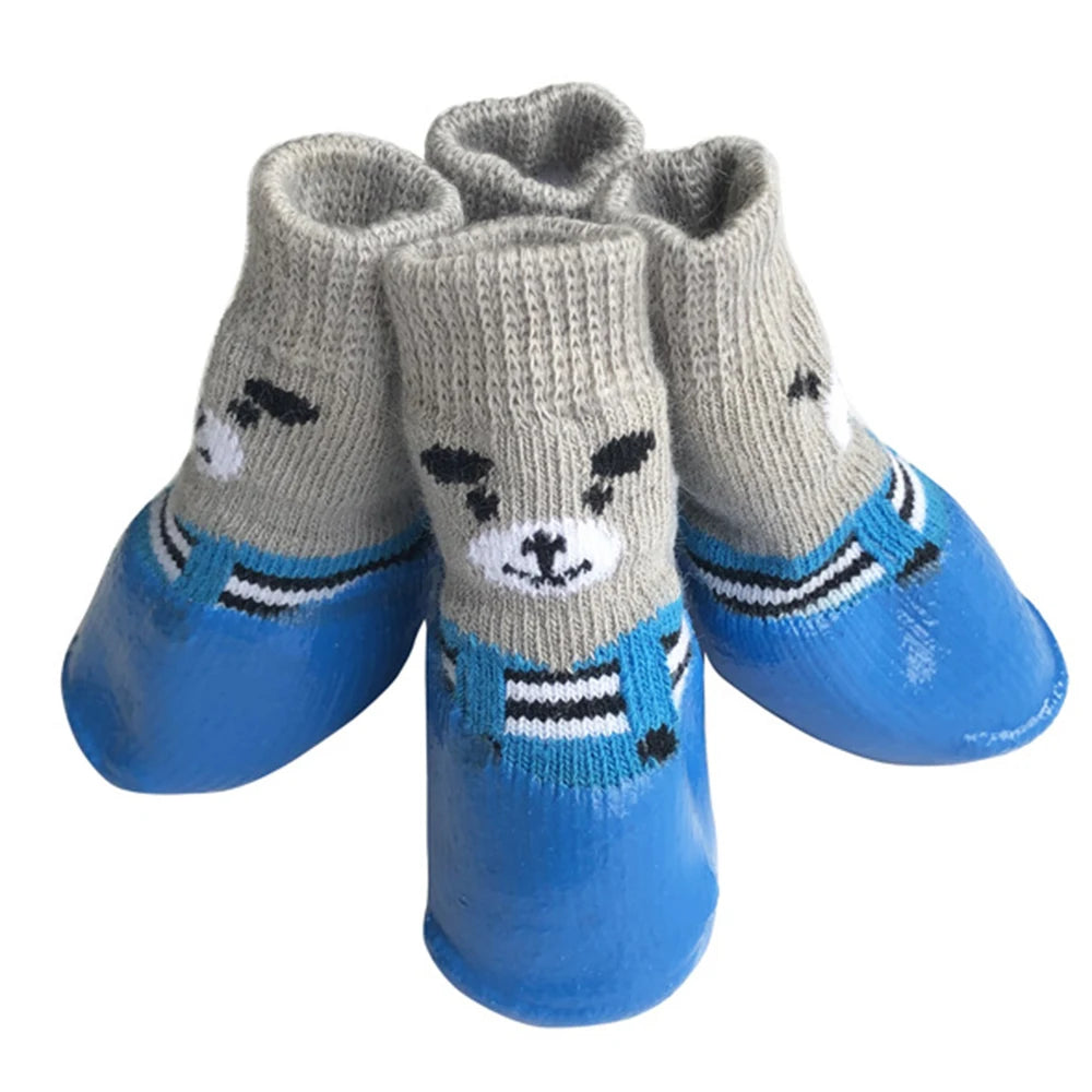 Blue waterproof panda socks for dogs.