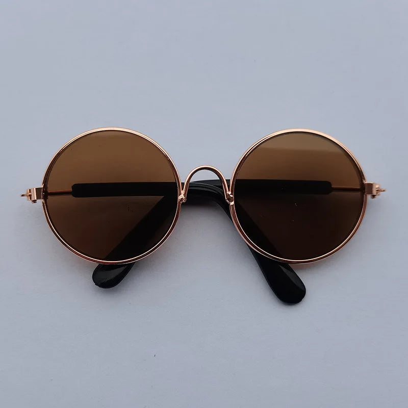 Brown dog sunglasses with bronze frame.