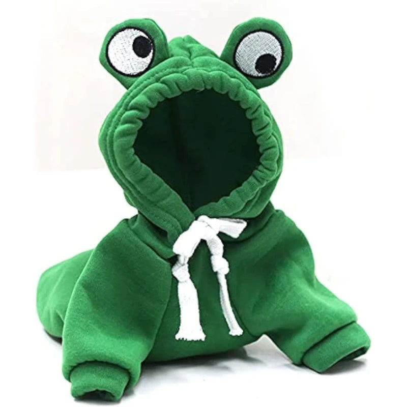 Funny green dog frog costume with hoodie and white lace.