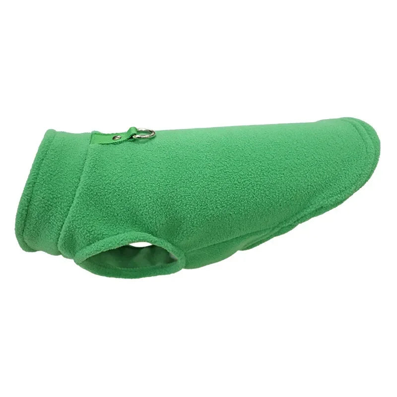 Green warm dog fleece vest.