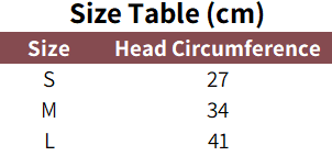 Sizing chart for dog hats.