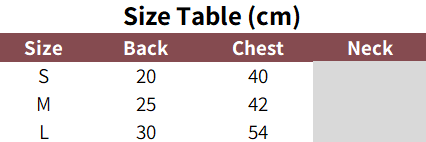 Sizing chart for the hotdog dog Halloween costume with mustard.