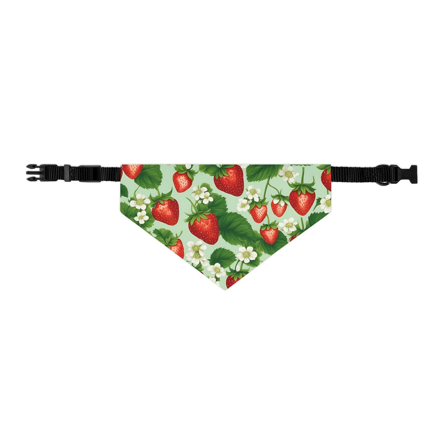 Medium strawberry dog bandana collar with white flowers.