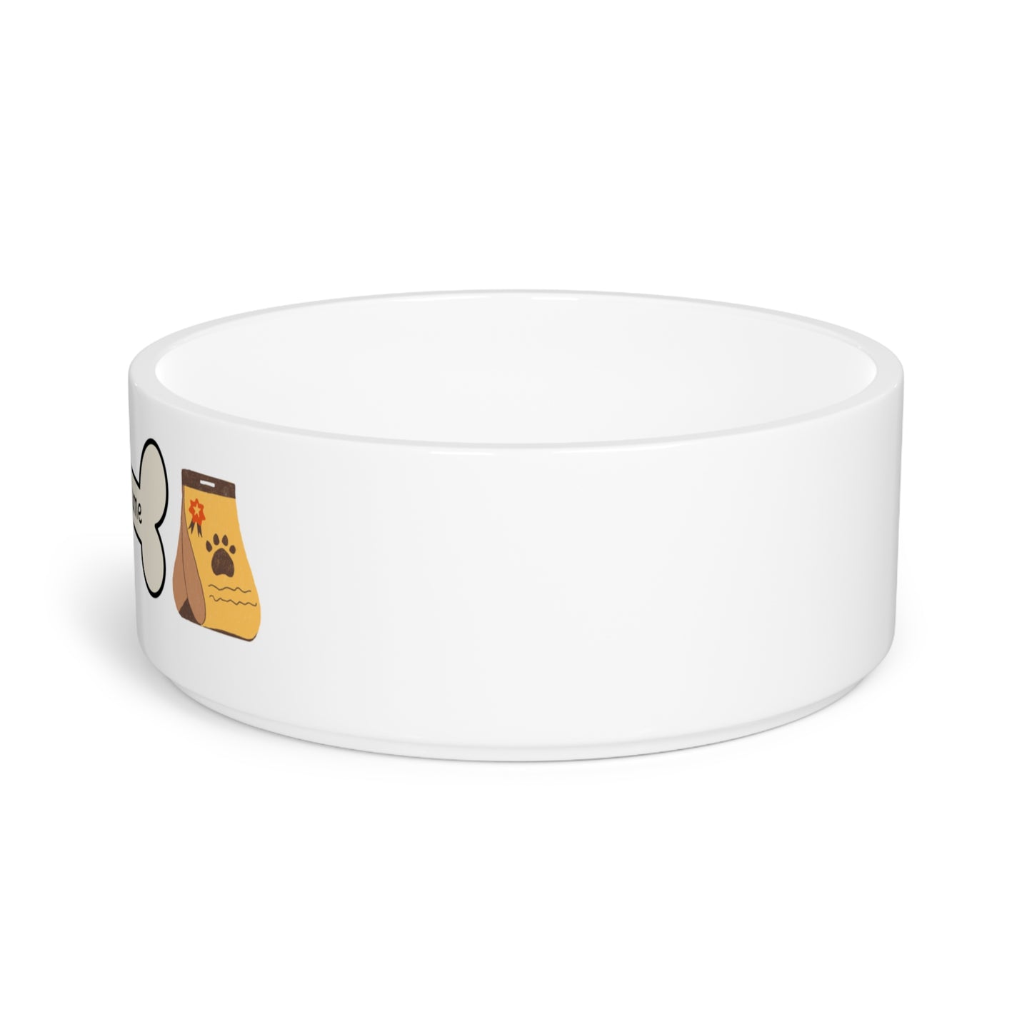 Personalized dog food bowl with option to write dog's name with focus on dog food.