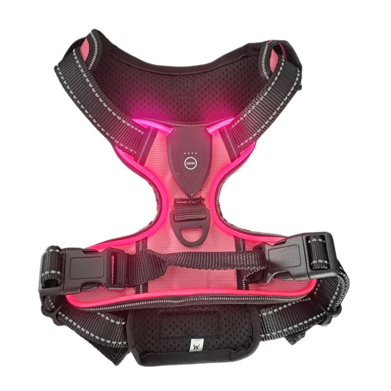 Pink LED light dog harness.