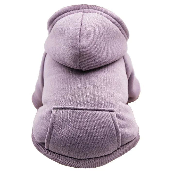 Purple cotton dog hoodie with pocket.