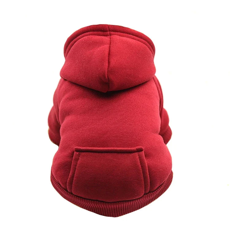 Red cotton dog hoodie with pocket.