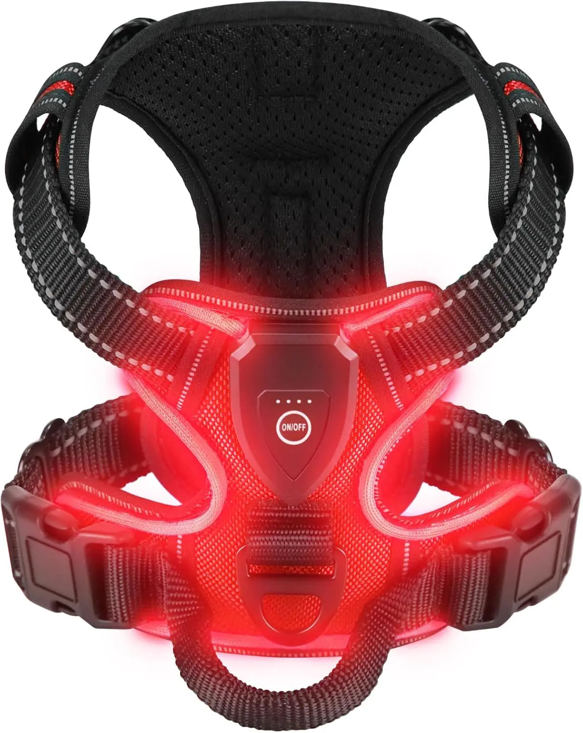 Red LED light dog harness.