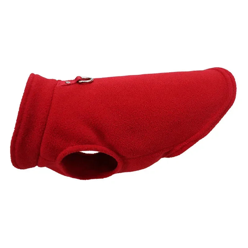 Red warm dog fleece vest.