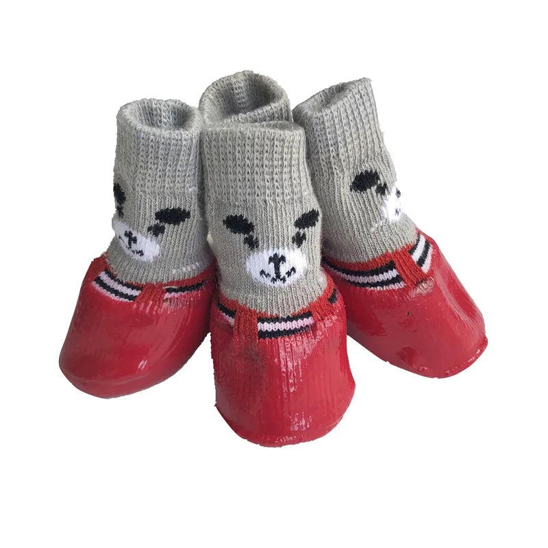 Red waterproof panda socks for dogs.