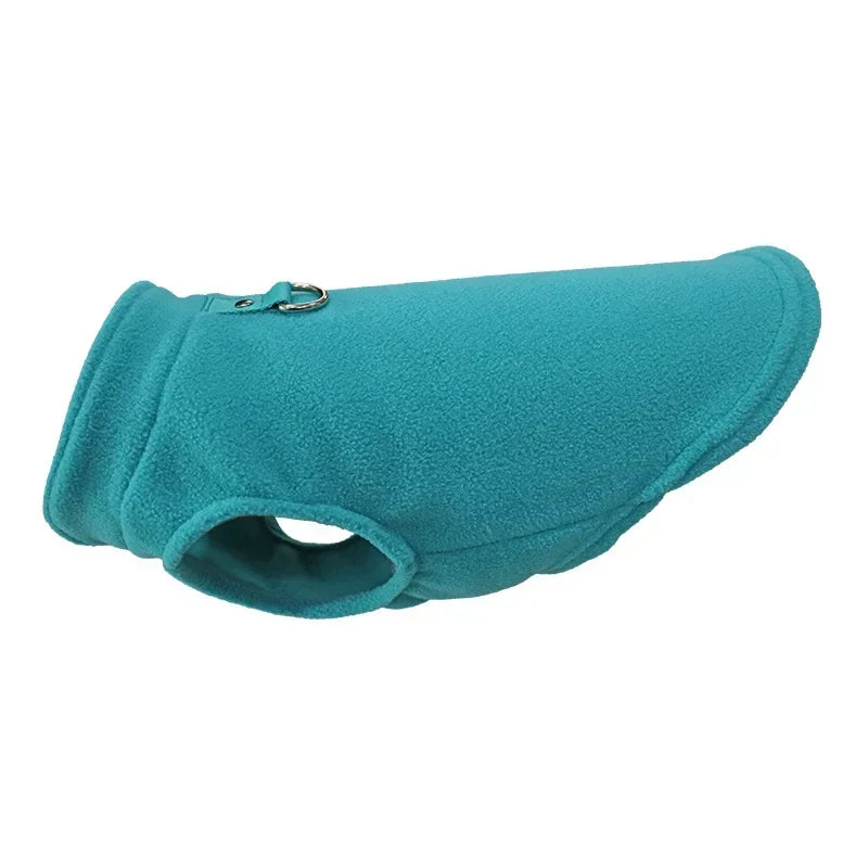 Teal warm dog fleece vest.