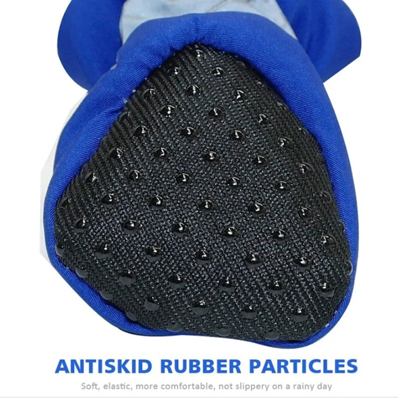 Anti-slip rubber technology shown for waterproof dog shoes.