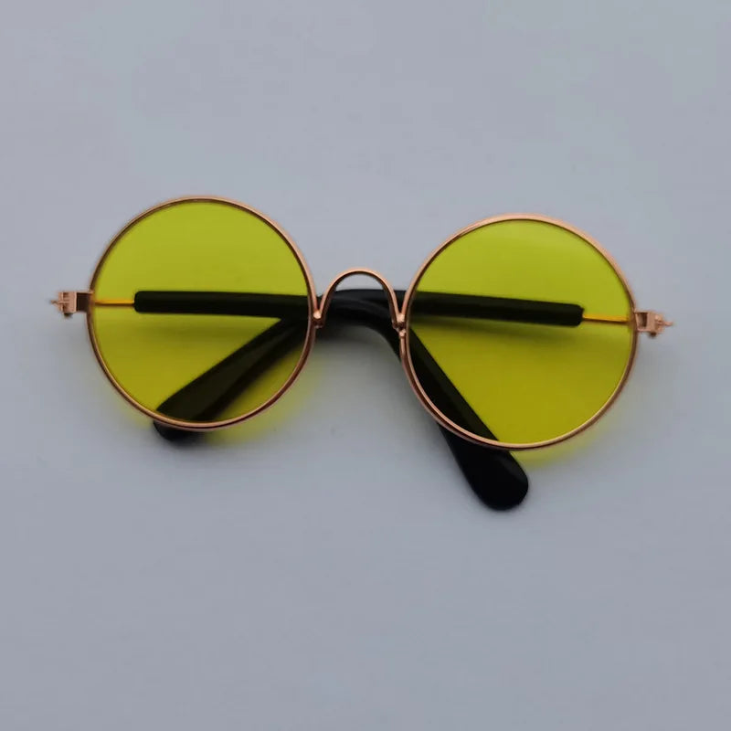 Yellow dog sunglasses with bronze frame.